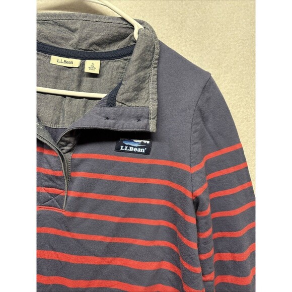 LL BEAN Soft Cotton Rugby Striped Henley Sweater 501241 Women’s Small Gray - Picture 3 of 4